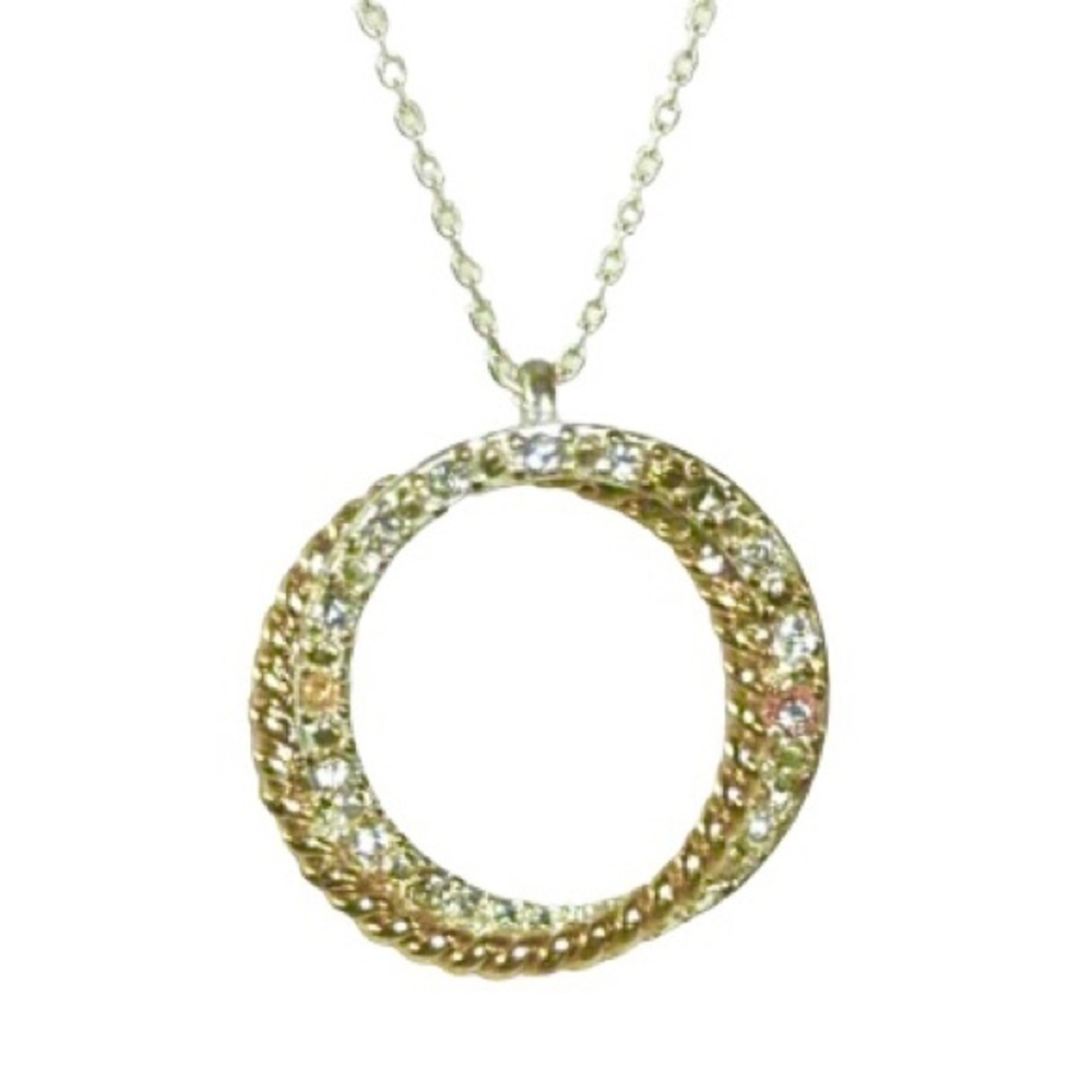 Mixed Metal Eternity Circle Pendant Necklace Rhinestone Prom